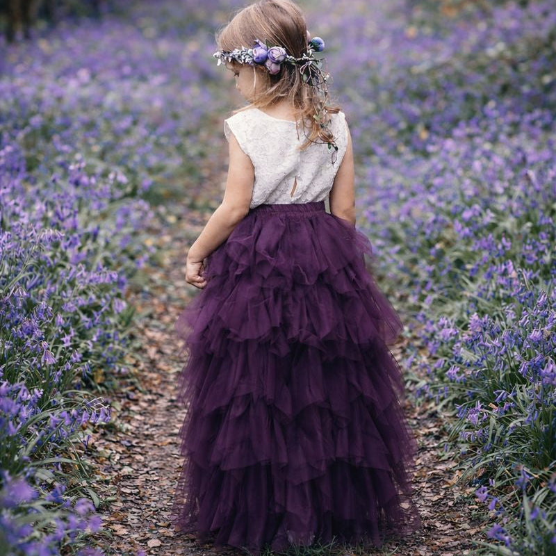 purple flower girl dresses Plum Tulle and Lace Flower Girl Set