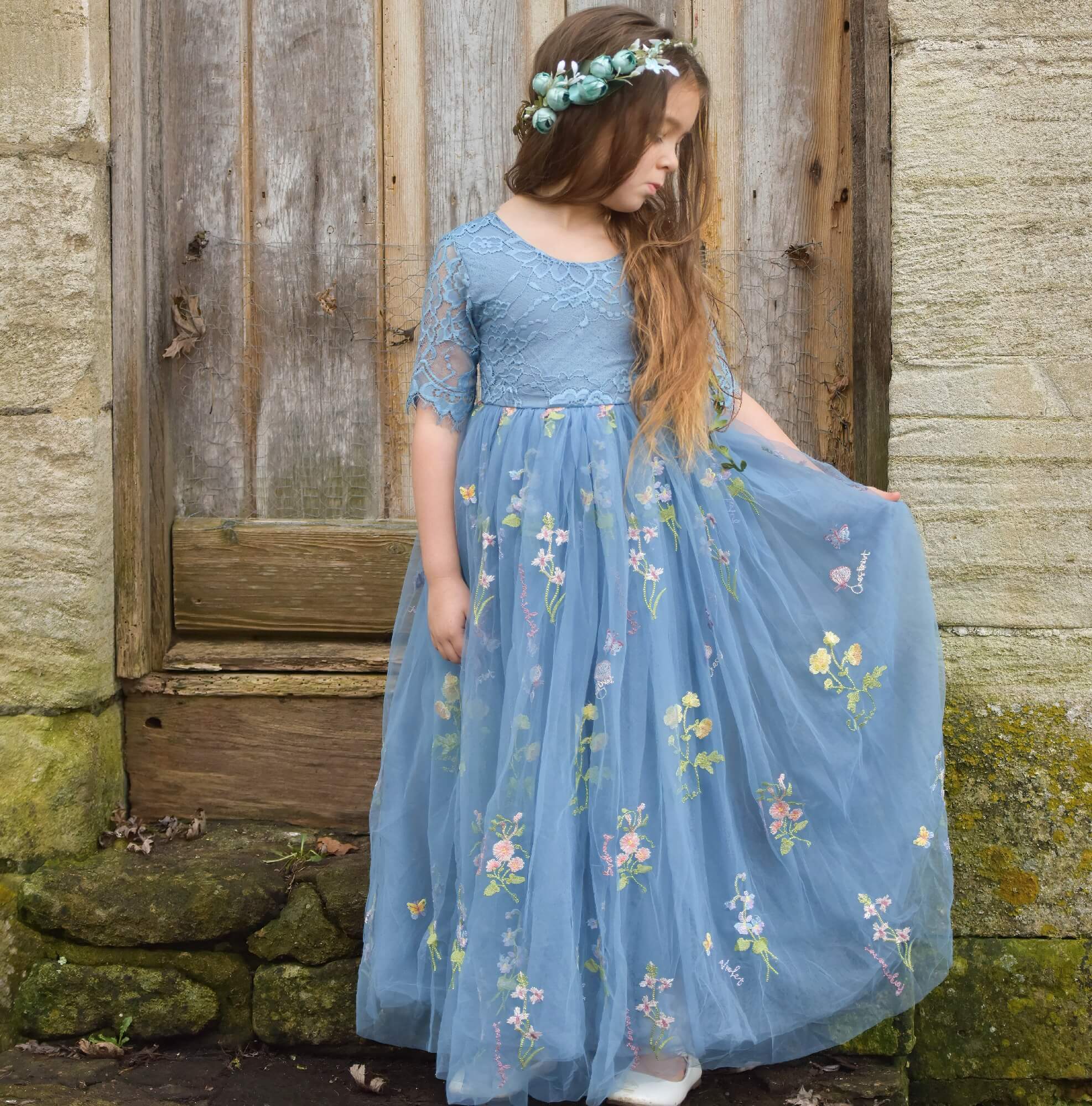 Enchanted Baby Dress | Dusty Blue | UK Flower Girl Boutique Enchanted Baby Dress | Dusty Blue | UK Flower Girl Boutique