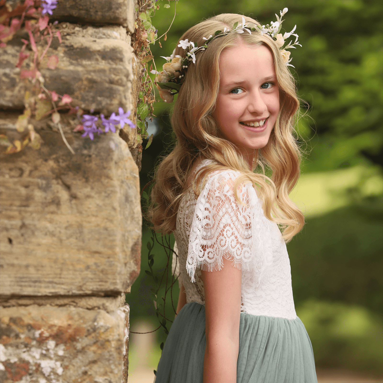 Girls Flutter Dress Sage Green UK Flower Girl Boutique