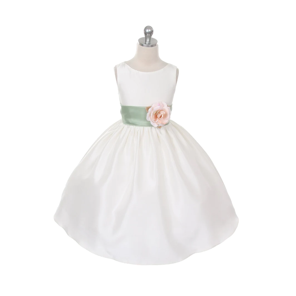 Sage Green Sash Flower Girls Dress | UK Flower Girl Boutique Sage Green Sash Flower Girls Dress | UK Flower Girl Boutique