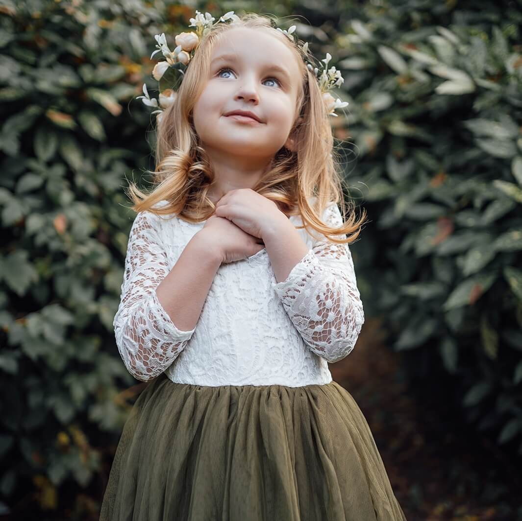Boho Long Sleeve Olive Green Dress | UK Flower Girl Boutique Boho Long Sleeve Olive Green Dress | UK Flower Girl Boutique