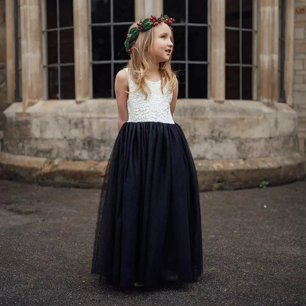 black tie holiday dress Pink Flower Girl Dress with Black Velvet Bodice and Luxurious Rose Det –  WonderlandByLilian main image 0