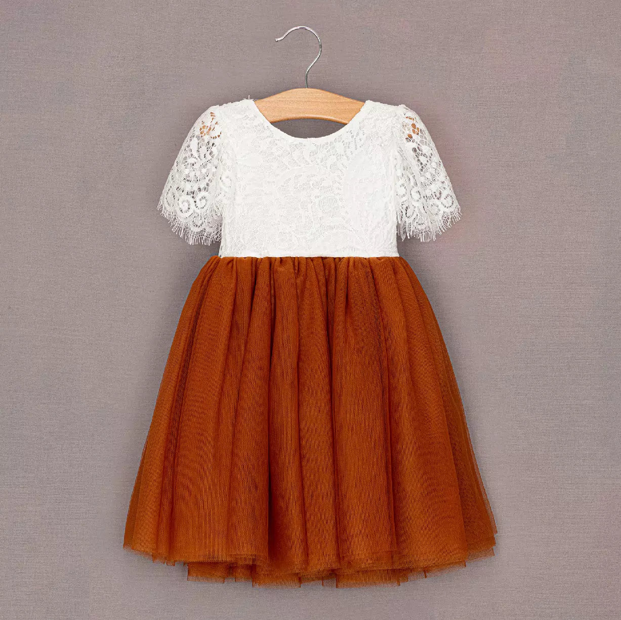 Baby Flutter Tea Dress Rustic Burnt Orange UK Flower Girl Boutique
