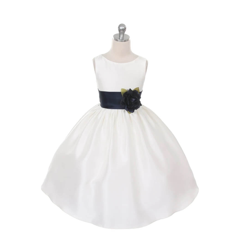 white wedding dress with navy blue sash Ivory Wedding Dress With a Navy Sash