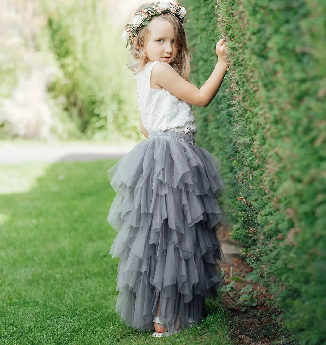 Flower girl grey tulle skirt best sale