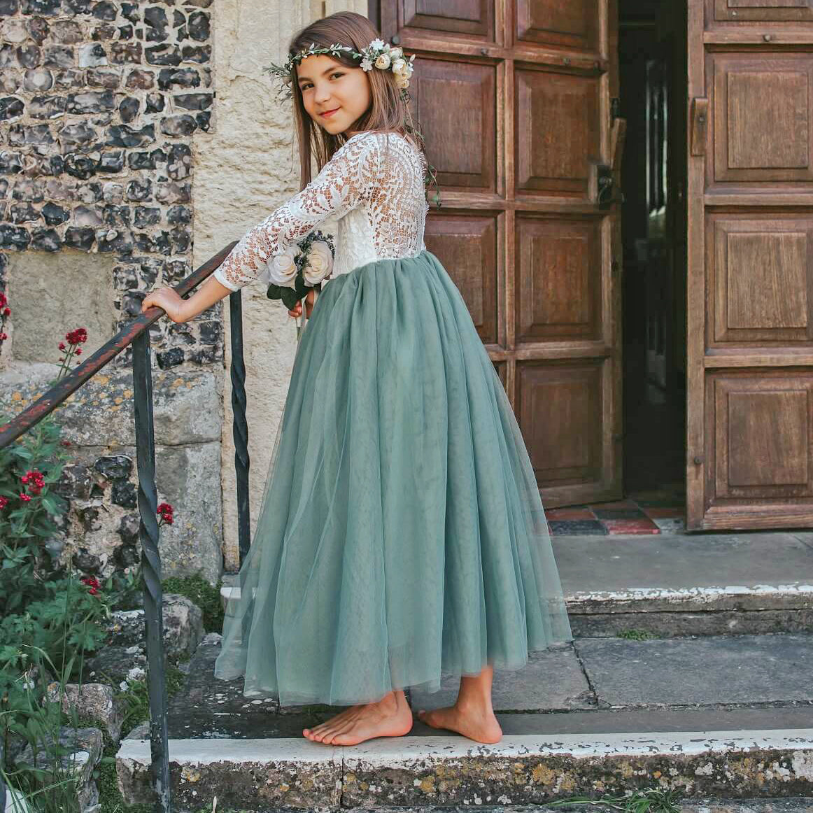 Bohemian Sage Green Flower Girls Dress UK Flower Girl Boutique