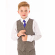 Boy in grey tweed waistcoat and blue tie