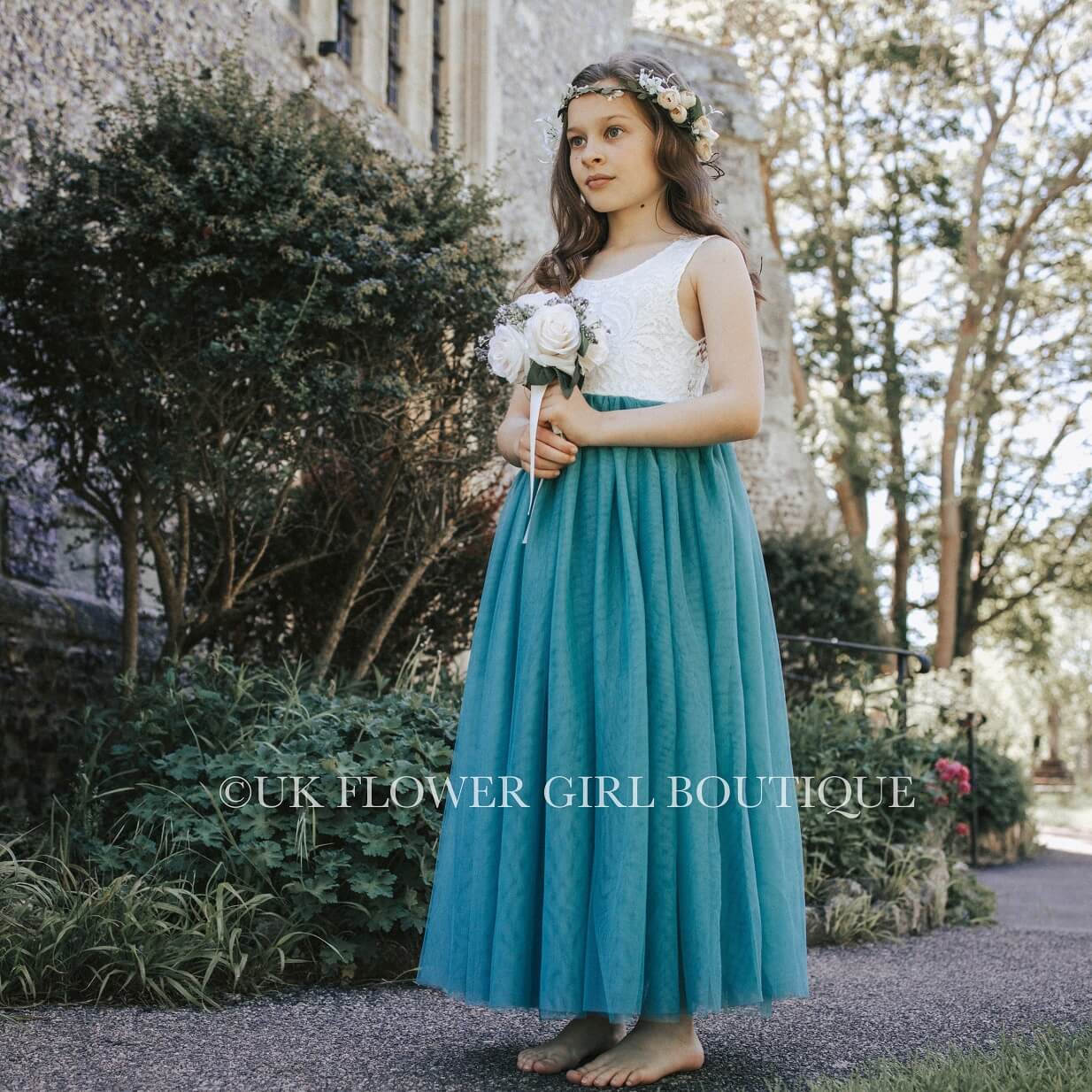 Teal blue cheap flower girl dresses