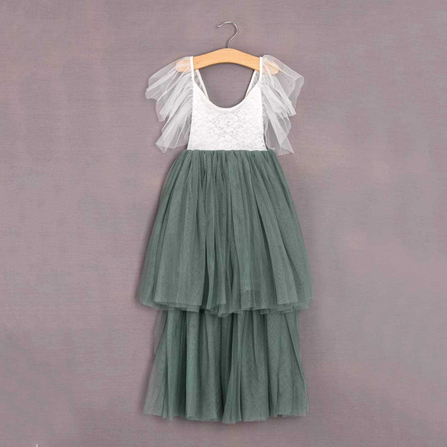 sage green butterfly style dress