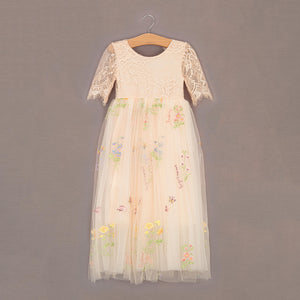 Apricot dress with embroidery detail