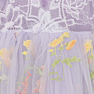 Close up Lilac dress with embroidery detail