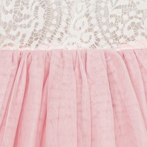 Close-up of a pink tulle skirt with lace top