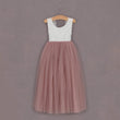 dusty rose long dress on hanger