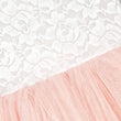 Close-up of blush fabric with a textured pattern on a white background