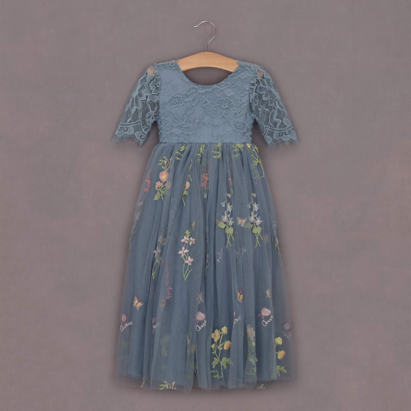 dusty blue embroidered dress