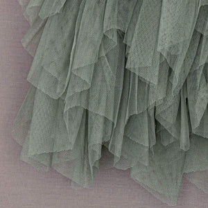 Close up of ruffles in sage green