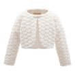 Girls Ivory Faux Fur Bolero Jacket with Heart Pattern