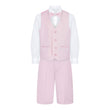 Pink waistcoat with matching pants and white shirt on a white background