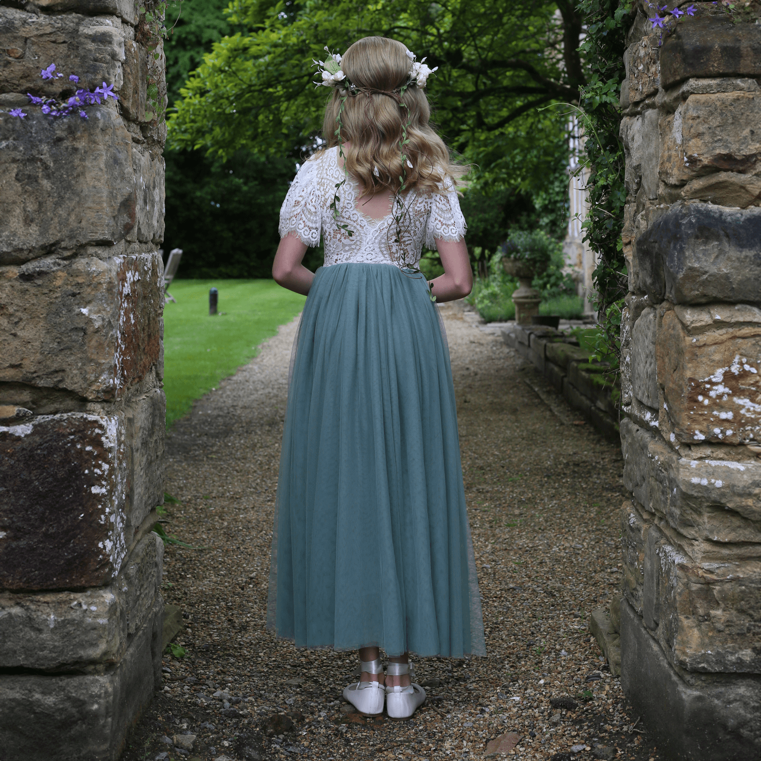 Girls Flutter Dress | Sage Green