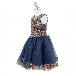 Girls beautiful navy and gold sequin dress