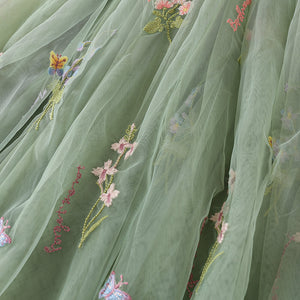 Fern green tulle with embroidery