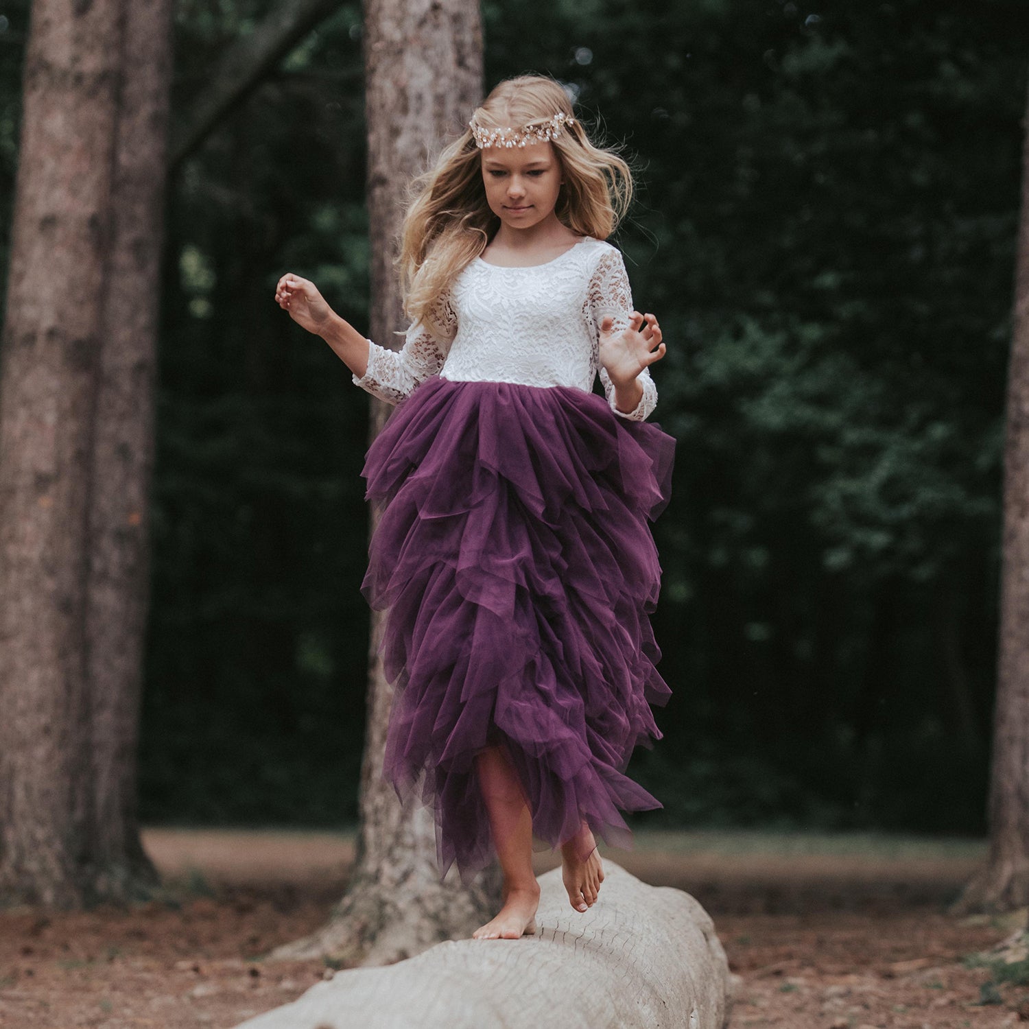 Plum flower girl dresses hotsell