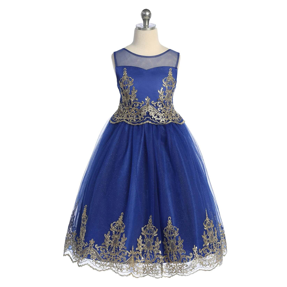 Royal blue dress with gold cording