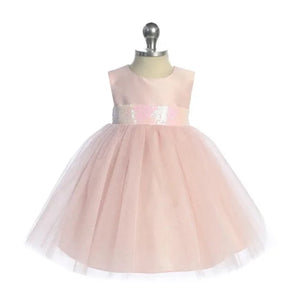 Baby Pink sequin sash party dress