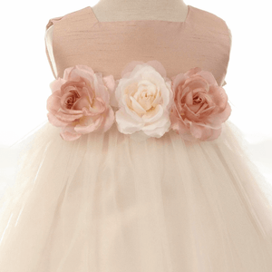 Close up detailing of flower waist on dress