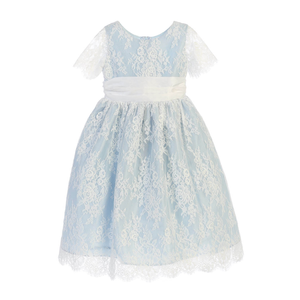 girls white and blue lace dress