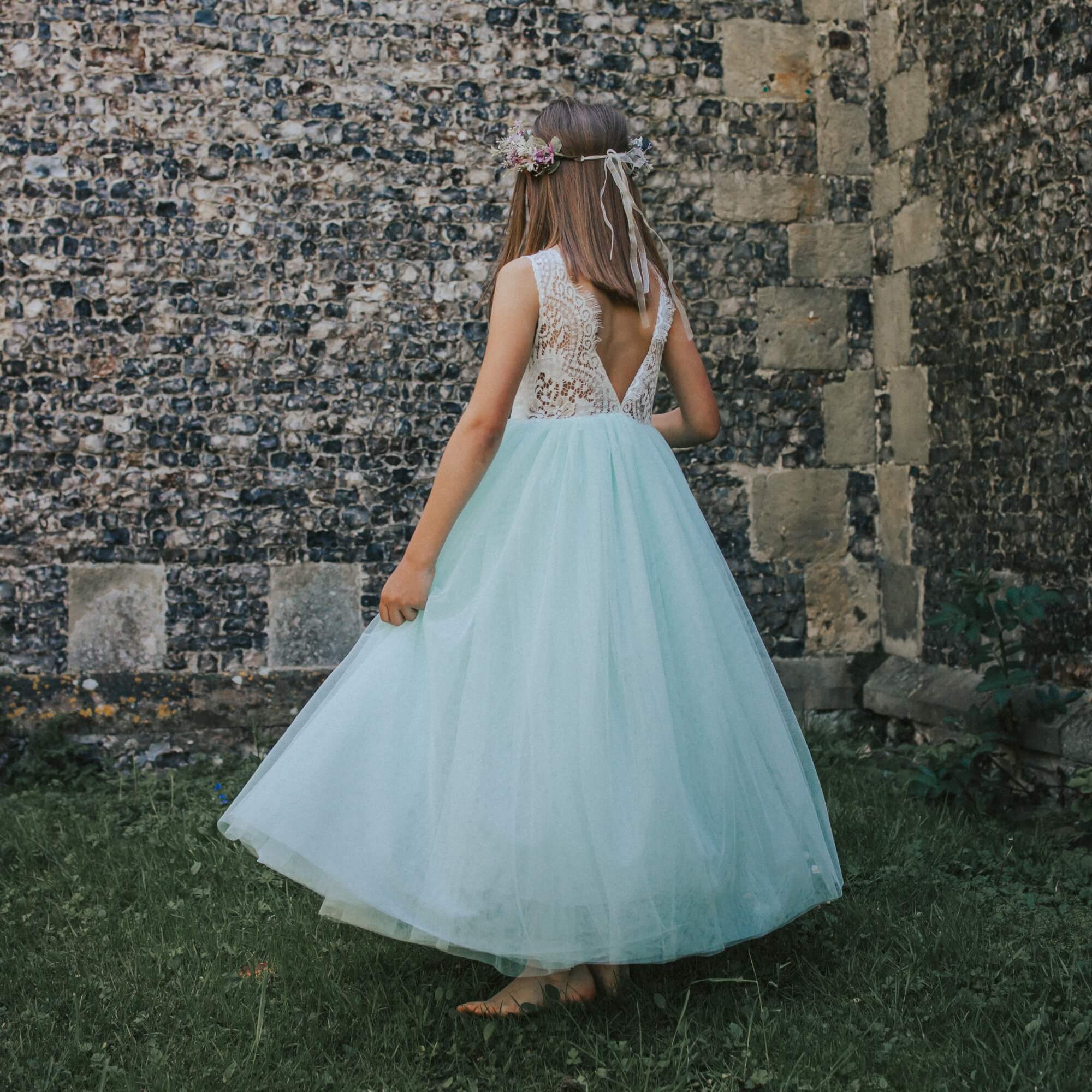Bohemian Mint Flower Girl Dress | Luxury Lace & Tulle