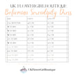 Size chart for a Bohemian Serendipity Dress by UK Flower Girl Boutique