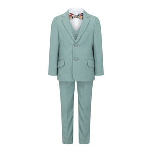 boys sage green suit 5 piece with bow tie