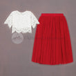 Poppy red skirt and lace top
