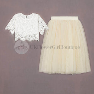Ivory cream tulle skirt and lace top
