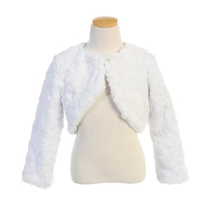 White cuddle bolero on mannequin