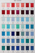 Color swatch chart with various shades of red, blue, and other colors.