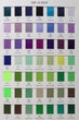 Color swatch chart with various shades of blue, purple, green, and brown.