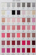 Color swatch chart with various shades of gray, pink, and red.