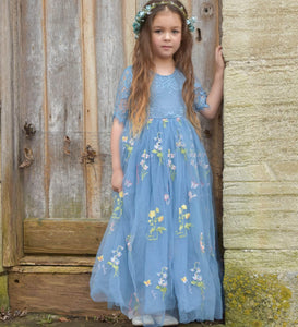 Enchanted Dress - Embroidered Dusty Blue Lace