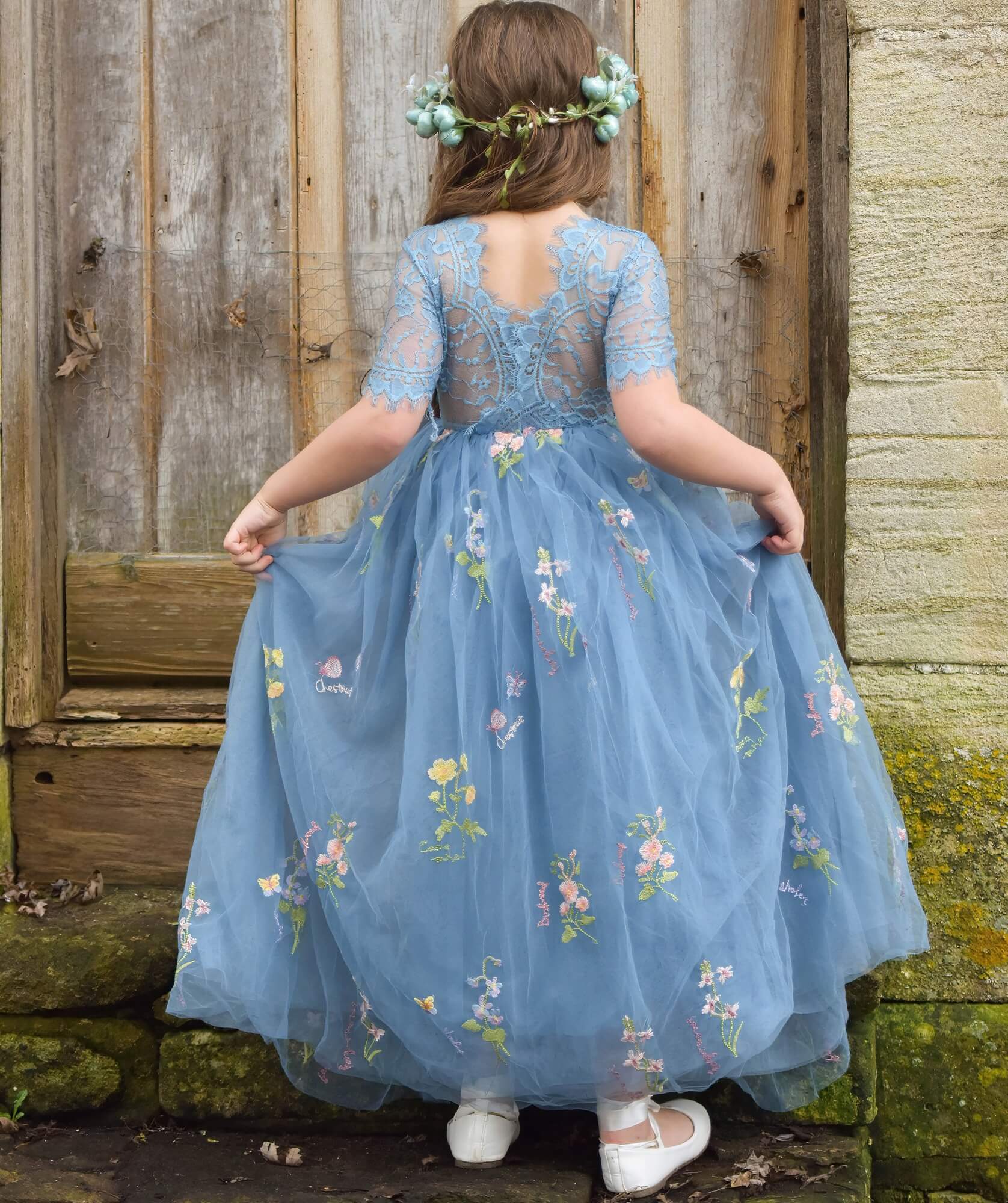 Enchanted Baby Dress Dusty Blue UK Flower Girl Boutique
