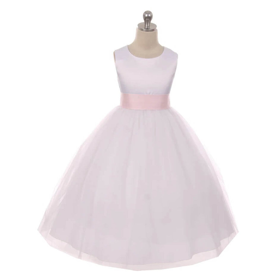 Ivory dress with pale pink sash