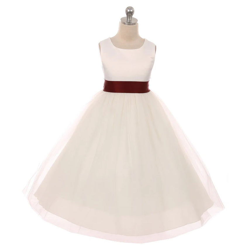 Classic Dolly Burgundy Sash Dress | UK Flower Girl Boutique Classic Dolly Burgundy Sash Dress | UK Flower Girl Boutique