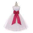Girls white dress with bright pink bow