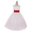 White dress with a red sash 