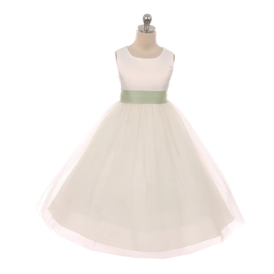 Classic Dolly Sage Sash Dress | UK Flower Girl Boutique Classic Dolly Sage Sash Dress | UK Flower Girl Boutique