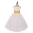 white dress with yellow sash