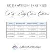 Measurement chart for baby dresses from UK Flower Girl Boutique
