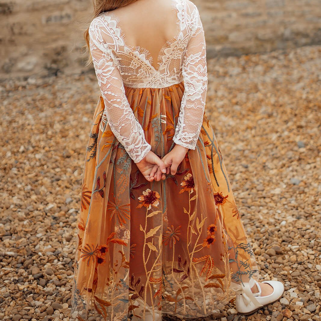 Boho Long Sleeve Flower Girl Dresses Enchanted Autumnal Fall Dress