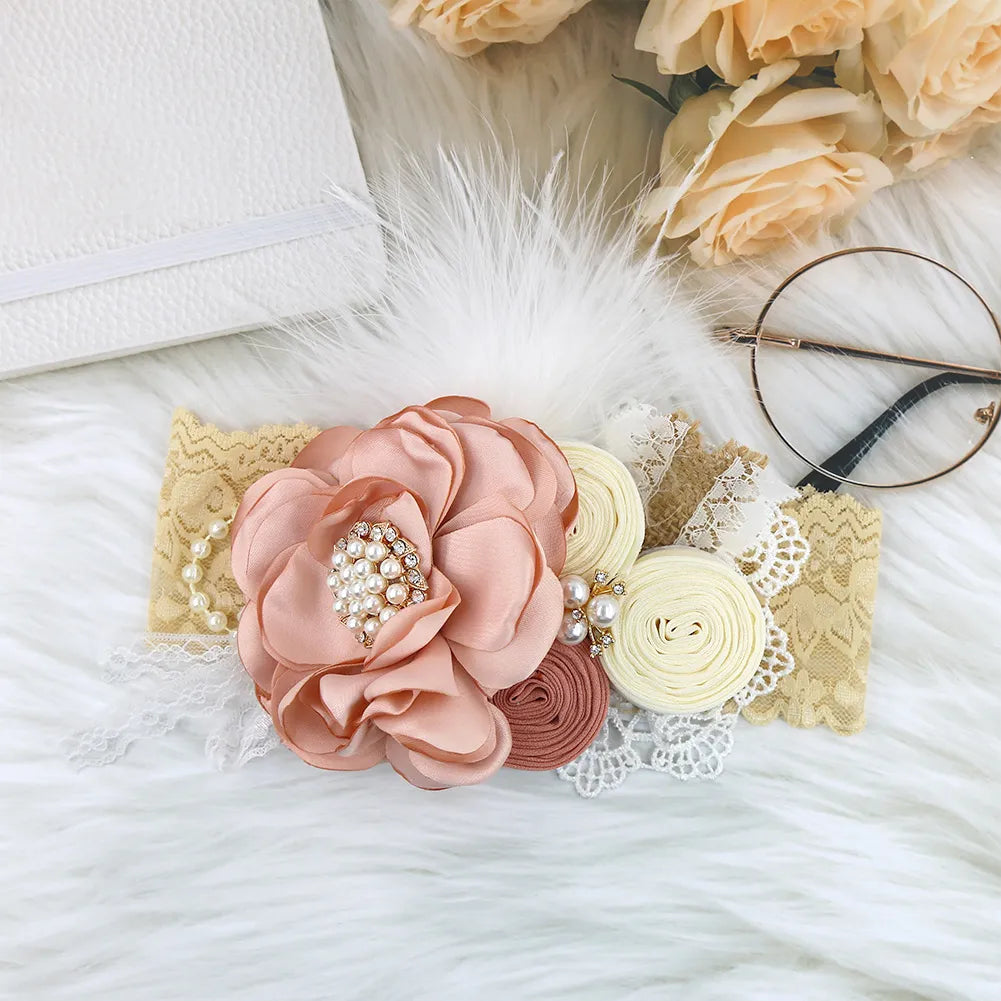 champagne lace rose pink flower head piece